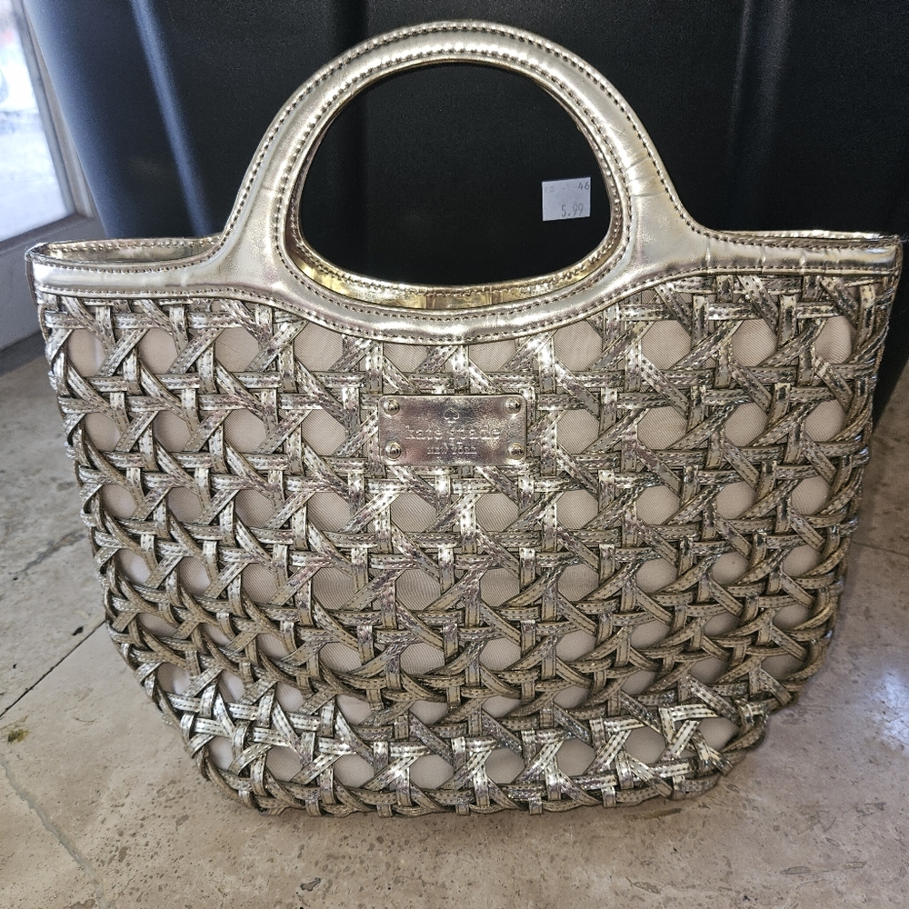 kate spade Gold and Cream Woven Satchel